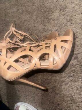 Jessica Simpson Nude Lace-Up Strappy Stiletto Heels